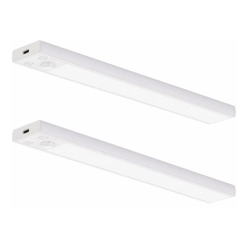 SARJA 2x ladattavaa LED-huonekalavalaisinta liiketunnistimella ja hämäräkytkimellä VIRO LED/1,2W/3,7V 800 mAh 3000/4000/6500K 30 cm valkoinen