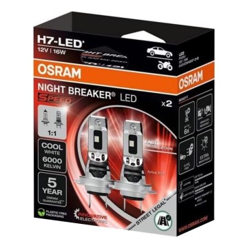 SARJA 2x LED-ajovalopolttimo NIGHT BREAKER SPEED H7 PX26d/16W/12V 6000K - Osram