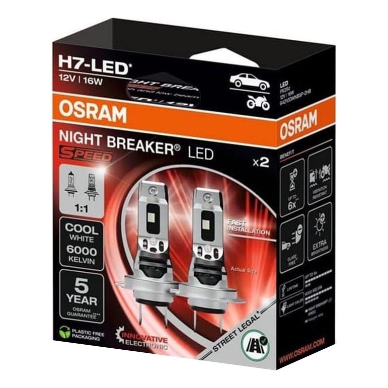 SARJA 2x LED-ajovalopolttimo NIGHT BREAKER SPEED H7 PX26d/16W/12V 6000K - Osram