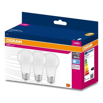 Sarja 3x LED-lamppu A60 E27/8,5W/230V 6500K - Osram