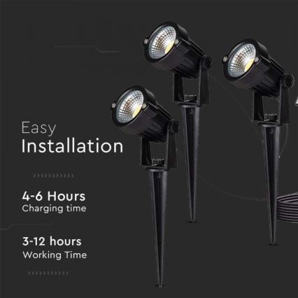 SETTI 3x LED Ulkokäyttöön aurinkokäyttöinen lamppu 3xLED/1,2W/3,7V IP65 3000K 4000 mAh