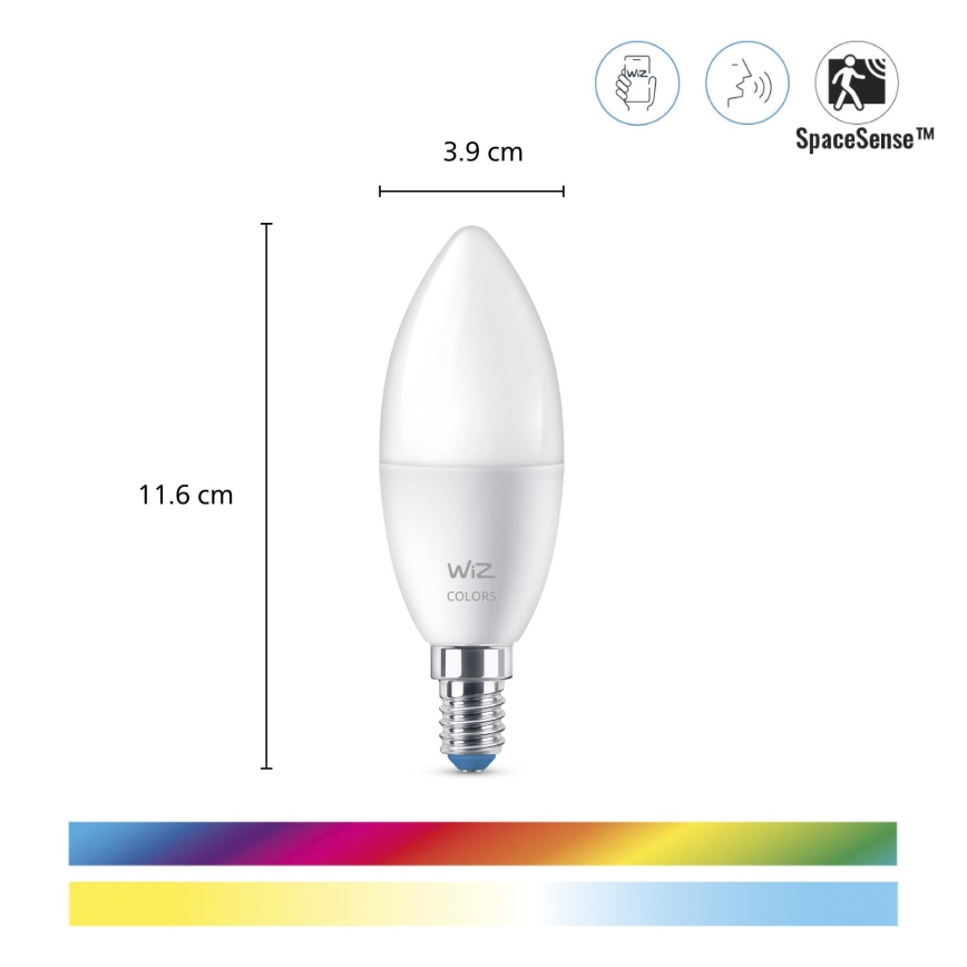 SETTI 3 kpl LED RGBW himmennettävä lamppu C37 E14/4,9W/230V 2200-6500K CRI 90 Wi-Fi - WiZ
