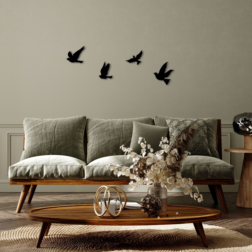 SETTI 4 kpl Seinälle kiinnitettävät metalliset lintukoristeet