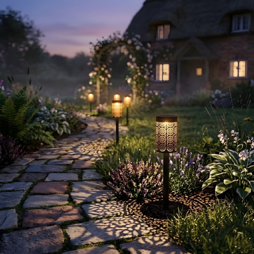 Sarja 4x LED-aurinkovalaisin DECOR LED/1,2V 150 mAh 3000K 39 cm IP44 musta