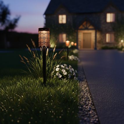 Sarja 4x LED-aurinkovalaisin DECOR LED/1,2V 150 mAh 3000K 39 cm IP44 musta
