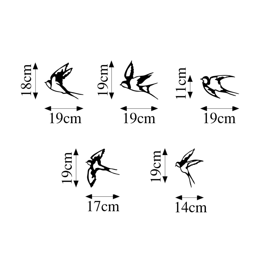 SETTI 5x Seinäkoriste linnut metalli