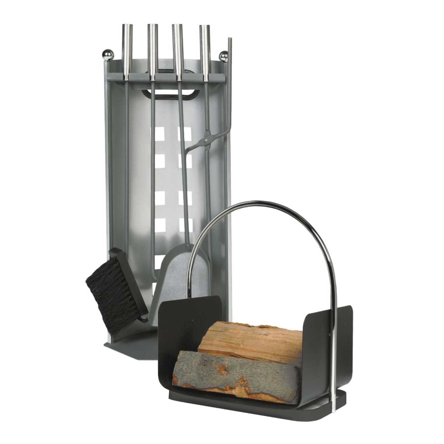 Sarja takkatyökaluja ja kori puulle kahvalla 6 kpl antrasiitti