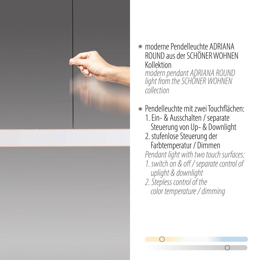 Schöner Wohnen 12577-16 - LED-himmennettävä riippuvalaisin vaijerilla ADRIANA ROUND 2xLED/24W/230V 2700/3000/3500/4000/5000K valkoinen