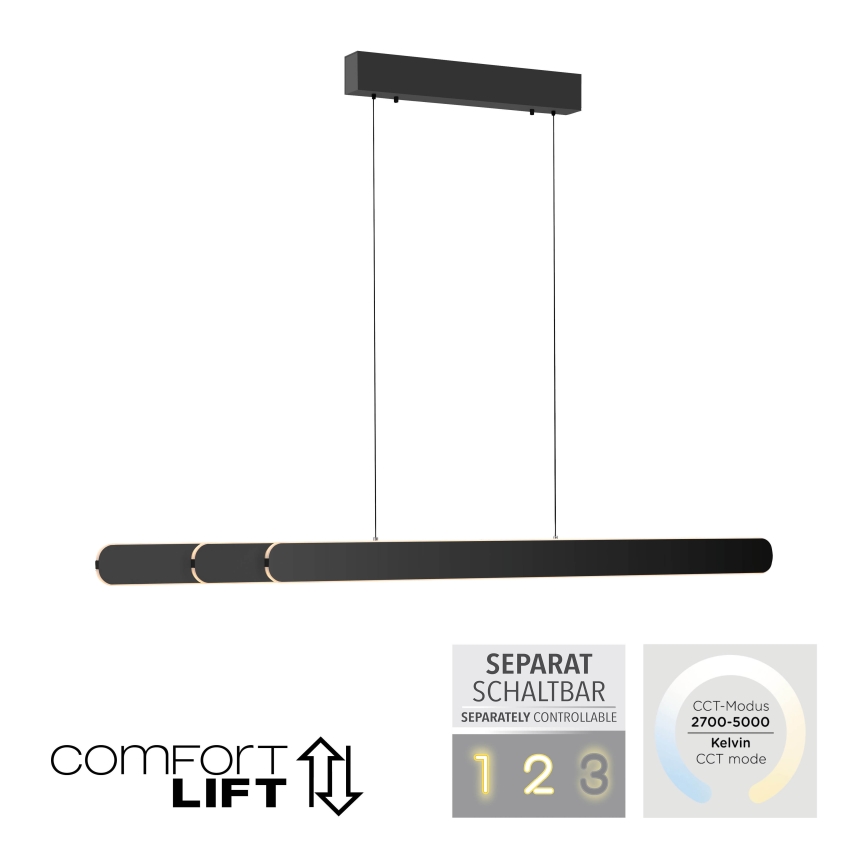 Schöner Wohnen 12577-18 - himmennettävä LED-riippuvalaisin vaijerilla ADRIANA ROUND 2xLED/24W/230V 2700/3000/3500/4000/5000K 160 cm musta