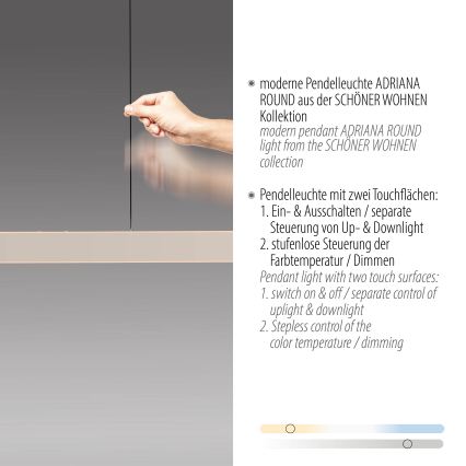 Schöner Wohnen 12577-39 - ADRIANA ROUND himmennettävä LED-riippuvalaisin kaapelilla 2xLED/24W/230V 2700/3000/3500/4000/5000K 160 cm harmaa