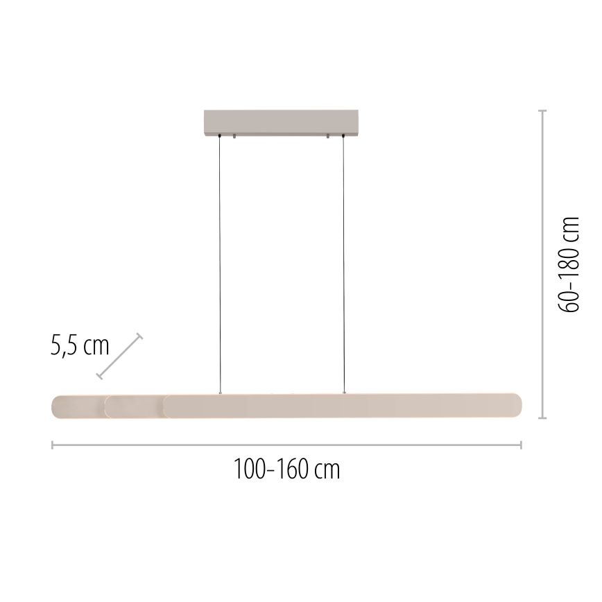 Schöner Wohnen 12577-39 - ADRIANA ROUND himmennettävä LED-riippuvalaisin kaapelilla 2xLED/24W/230V 2700/3000/3500/4000/5000K 160 cm harmaa