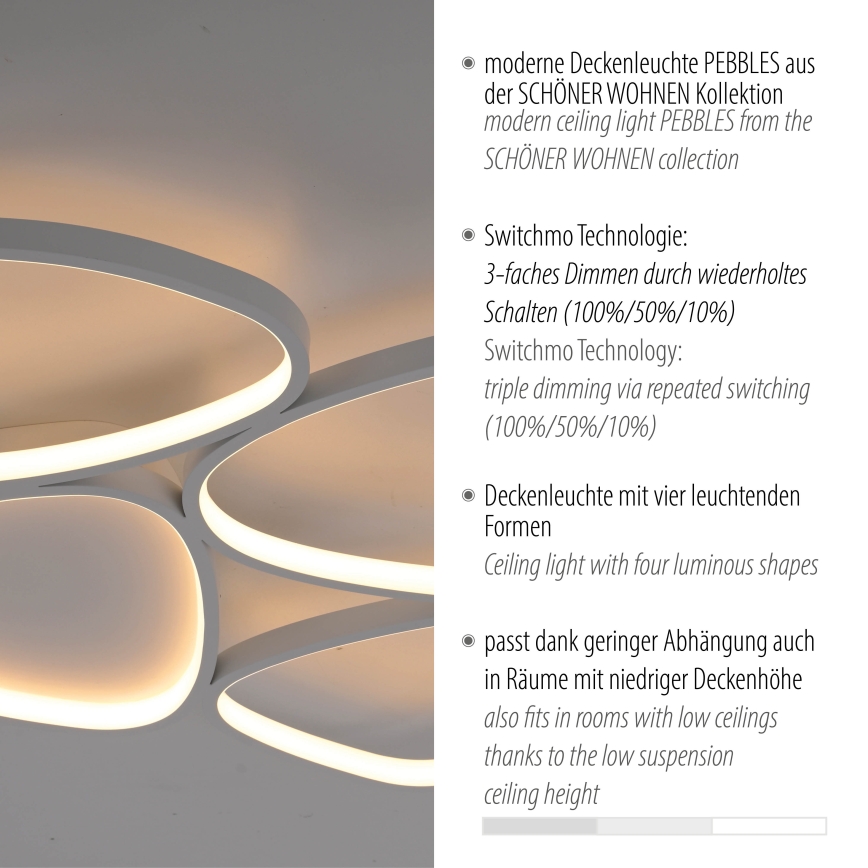 Schöner Wohnen 14038-16 - LED himmennettävä kattovalaisin PEBBLES LED/35,5W/230V valkoinen