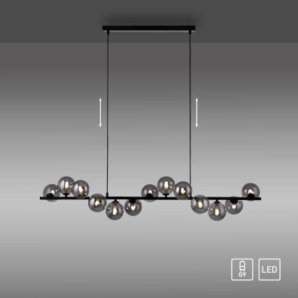 Schöner Wohnen 14504-18 - LED-riippuvalaisin vaijerilla DUBAI 13xG9/3W/230V 118 m musta/savunharmaa