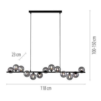 Schöner Wohnen 14504-18 - LED-riippuvalaisin vaijerilla DUBAI 13xG9/3W/230V 118 m musta/savunharmaa
