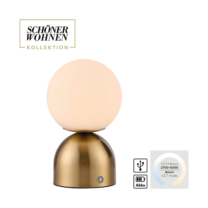 Schöner Wohnen 19218-12 - LED-himmennettävä kosketusohjattu ladattava pöytälamppu RUDI LED/1,2W/5V 3000-6000K 1200 mAh kultainen