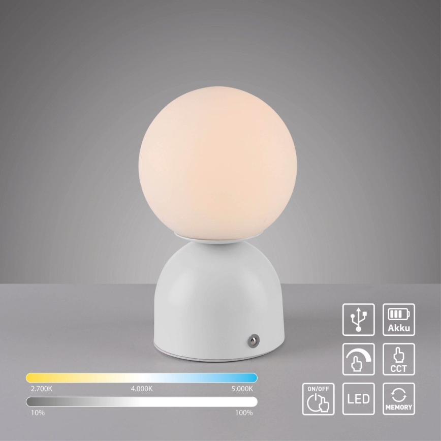 Schöner Wohnen 19218-16 - himmennettävä kosketusohjattu ladattava pöytälamppu RUDI LED/1,2W/5V 3000-6000K 1200 mAh valkoinen
