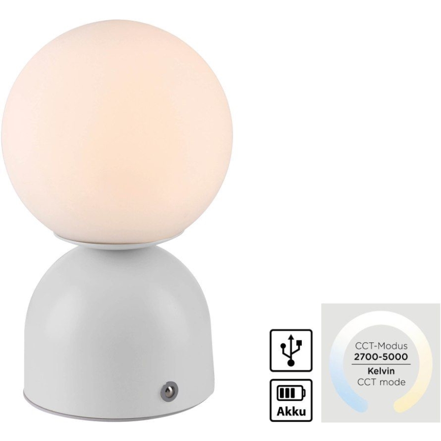 Schöner Wohnen 19218-16 - himmennettävä kosketusohjattu ladattava pöytälamppu RUDI LED/1,2W/5V 3000-6000K 1200 mAh valkoinen