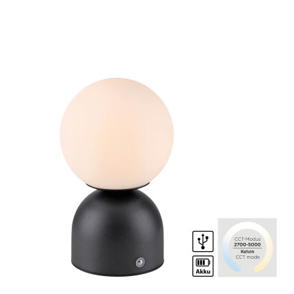 Schöner Wohnen 19218-18 - LED kosketuksella himmennettävä ladattava pöytävalaisin RUDI LED/1,2W/5V 3000-6000K 1200 mAh musta