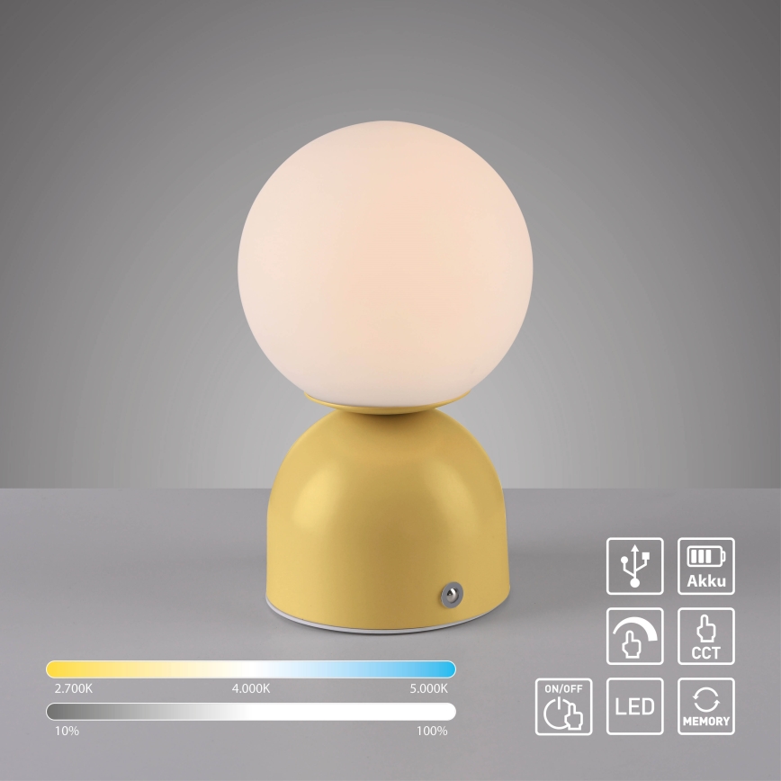 Schöner Wohnen 19218-81 - LED-himmennettävä kosketusohjattu ladattava pöytälamppu RUDI LED/1,2W/5V 3000-6000K 1200 mAh keltainen