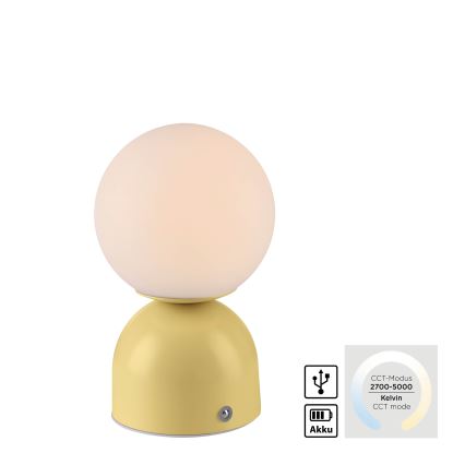 Schöner Wohnen 19218-81 - LED-himmennettävä kosketusohjattu ladattava pöytälamppu RUDI LED/1,2W/5V 3000-6000K 1200 mAh keltainen