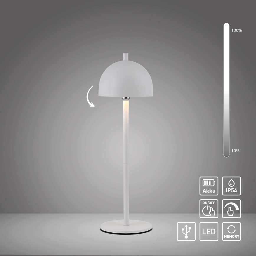 Schöner Wohnen 19244-16 - himmennettävä kosketusohjattu ladattava ulkokäyttöinen pöytälamppu BELLIS LED/2,5W/5V 2600 mAh IP54 valkoinen