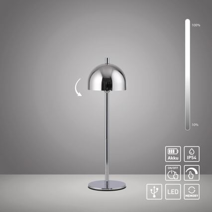 Schöner Wohnen 19244-17 - LED-himmennettävä kosketustoiminen ladattava ulkokäyttöön tarkoitettu pöytävalaisin BELLIS LED/2,5W/5V 2600 mAh IP54 kiiltävä kromi