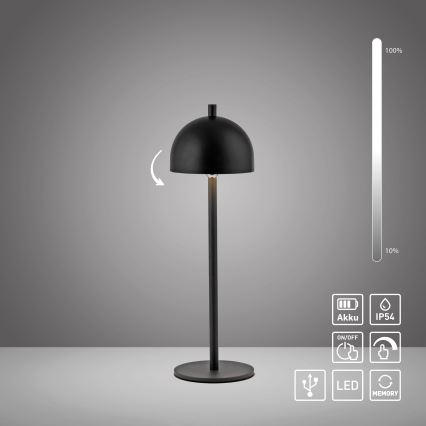 Schöner Wohnen 19244-18 - BELLIS ulkokäyttöön sopiva ladattava LED-pöytävalaisin, himmennettävä kosketusohjauksella, LED/2,5W/5V, 2600 mAh, IP54, musta