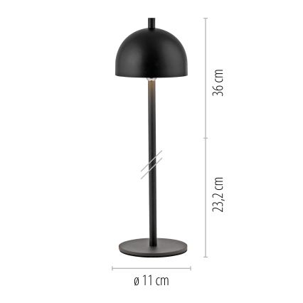 Schöner Wohnen 19244-18 - BELLIS ulkokäyttöön sopiva ladattava LED-pöytävalaisin, himmennettävä kosketusohjauksella, LED/2,5W/5V, 2600 mAh, IP54, musta