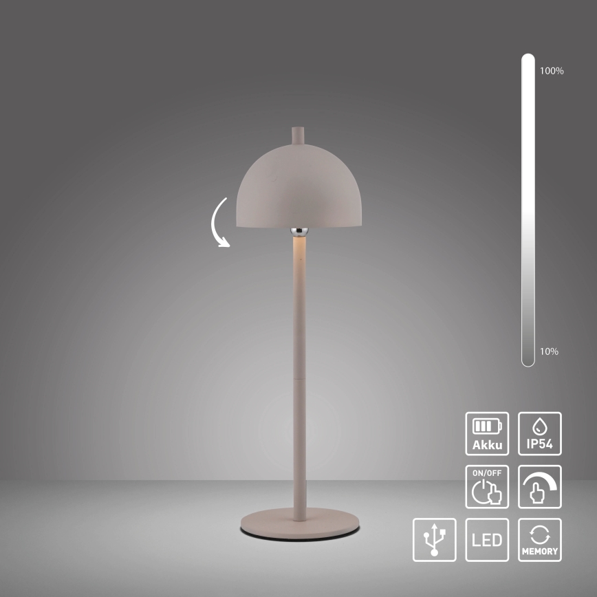 Schöner Wohnen 19244-39 - LED-himmennettävä, kosketuksella ohjattava ja ladattava ulkokäyttöinen pöytälamppu BELLIS, LED/2,5W/5V, 2600 mAh, IP54, harmaa