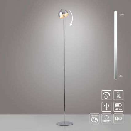 Schöner Wohnen 19245-17 - BELLIS himmennettävä kosketusohjattu ladattava LED-lattiavalaisin ulkokäyttöön LED/2,5W/5V 2600 mAh IP54 kiiltävä kromi