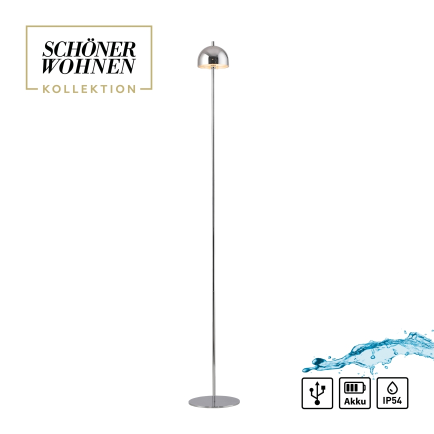 Schöner Wohnen 19245-17 - BELLIS himmennettävä kosketusohjattu ladattava LED-lattiavalaisin ulkokäyttöön LED/2,5W/5V 2600 mAh IP54 kiiltävä kromi
