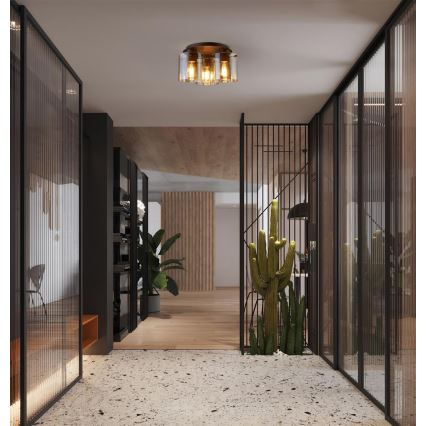 Searchlight - Kattovalaisin SWEDEN 3xE27/60W/230V Ø 39 cm ruskea/savunharmaa