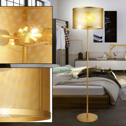 Searchlight - Lattialamppu FISHNET 2xE27/60W/230V kultainen