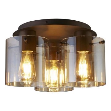 Searchlight - Kattovalaisin SWEDEN 3xE27/60W/230V Ø 39 cm ruskea/savunharmaa