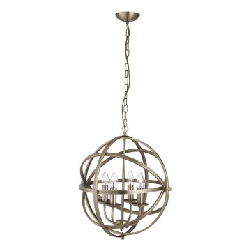 Searchlight - Ketjulla roikkuva kattokruunu ORBIT 4xE14/60W/230V messinki