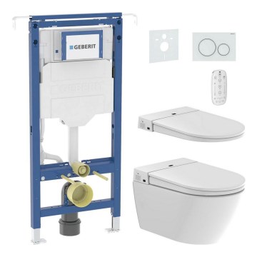 Seinä-WC bidetillä TISVILDELEJE 1600W/230V + pehmeästi sulkeutuva WC-kansi SoftClose + huuhtelupainike SIGMA + piiloasennusmoduuli + eristealusta + kaukosäädin