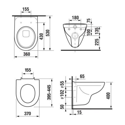 Seinään asennettava WC LYRA + SoftClose WC-istuinkansi LYRA + DUAL-huuhtelupainike + sisäasennettava moduuli + eristealusta