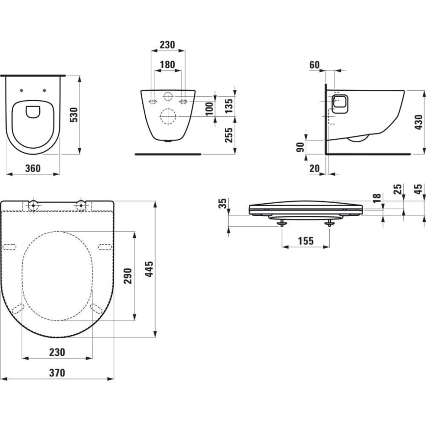 Seinä-WC PRO + WC-istuin SoftClose PRO + huuhtelupainike DUAL LIS + seinään asennettava moduuli + eristysalusta