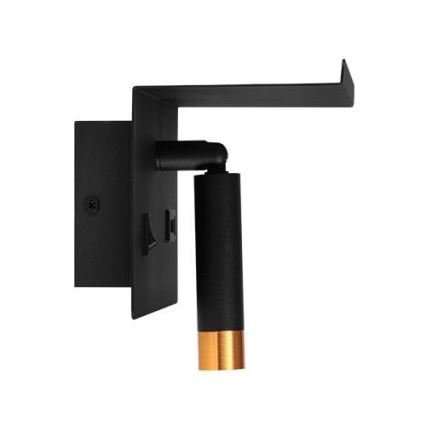 Seinään kiinnitettävä kohdevalaisin hyllyllä ja USB-laturilla 1xG9/35W/230V musta/kulta