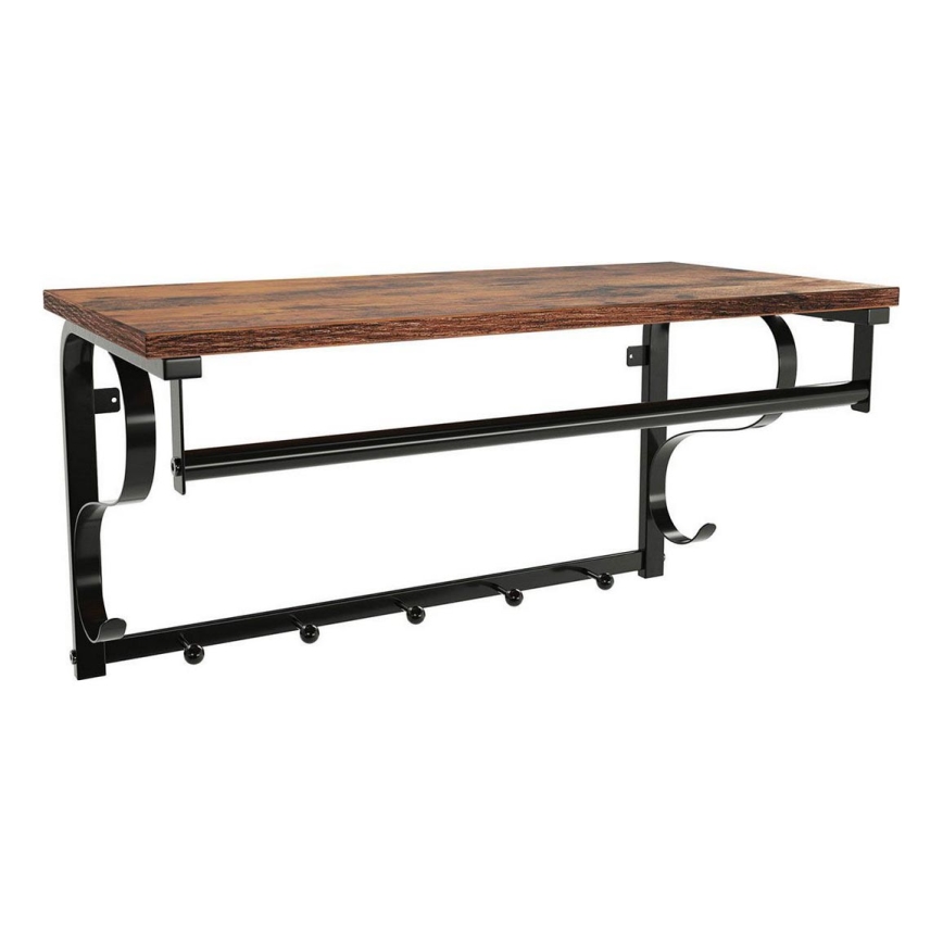 Seinään kiinnitettävä naulakko hyllyllä NATE, ruskea/musta