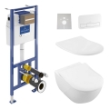 Seinään kiinnitettävä WC SUBWAY + pehmeästi sulkeutuva SoftClose-istuinkansi SUBWAY + huuhtelupainike VICONNECT + piiloasennusmoduuli VICONNECT + eristysalusta VICONNECT