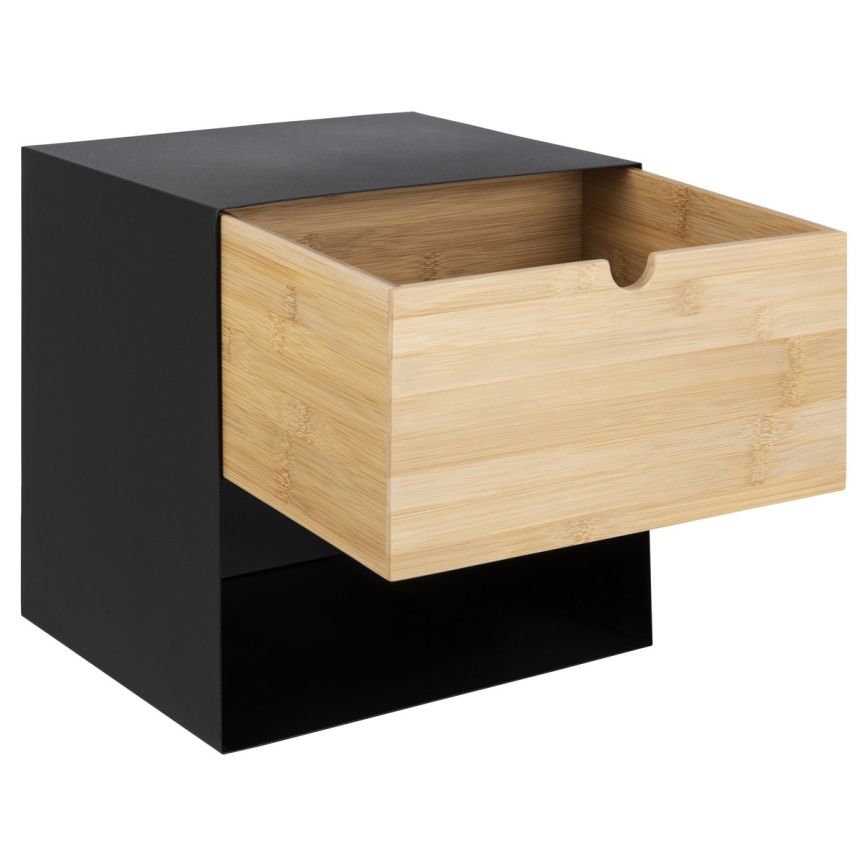 Yöpöytä seinäkiinnitysvaihtoehdolla BEKIM musta/bambu