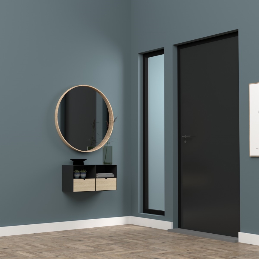 Yöpöytä seinäkiinnitysvaihtoehdolla BEKIM musta/bambu