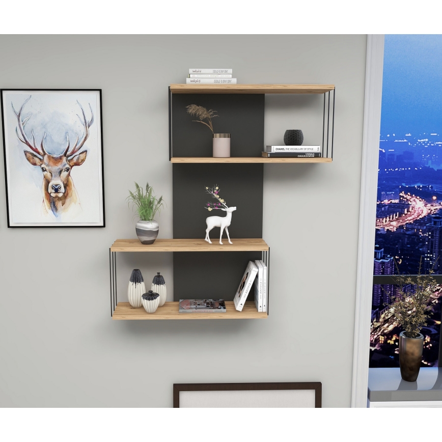 Seinähylly DESTAN 96x65 cm antrasiitti/ruskea