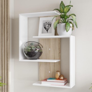 Seinähylly MORIKO 85x65 cm valkoinen/sonoma tammi