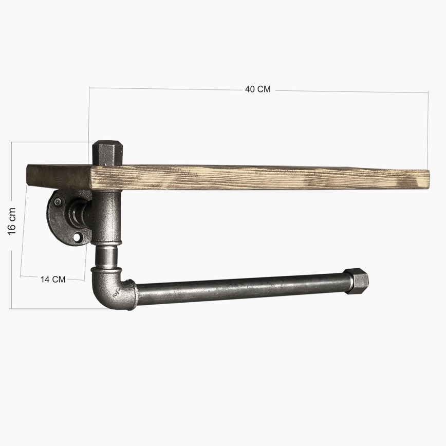 Seinähylly pyyhetelineellä BORURAF 16x40 cm kuusi/musta