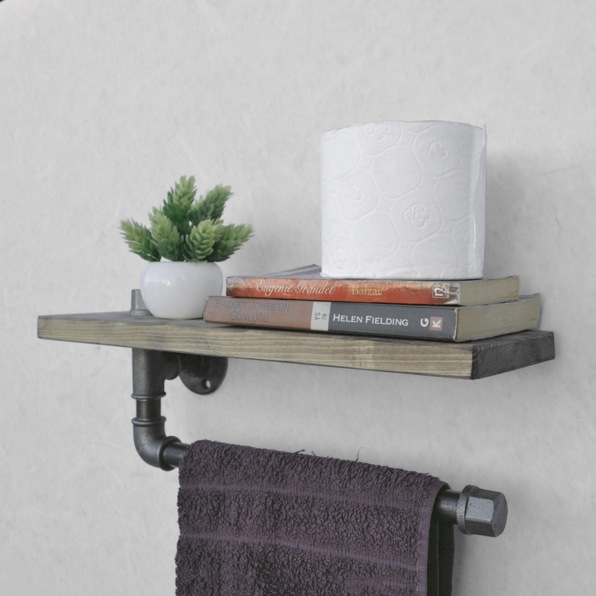 Seinähylly pyyhetelineellä BORURAF 16x40 cm kuusi/musta