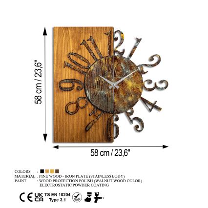 Seinäkello 58x58 cm 1xAA puu/metalli