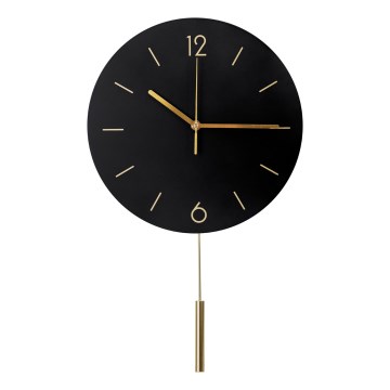 Seinäkello heilurilla halkaisija 30 cm 1xAA musta/kulta