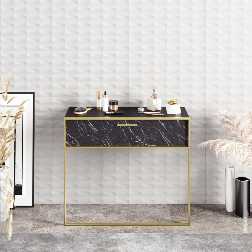 Seinäkiinnitteinen konsolipöytä POLKA 76,8x90 cm kulta/musta